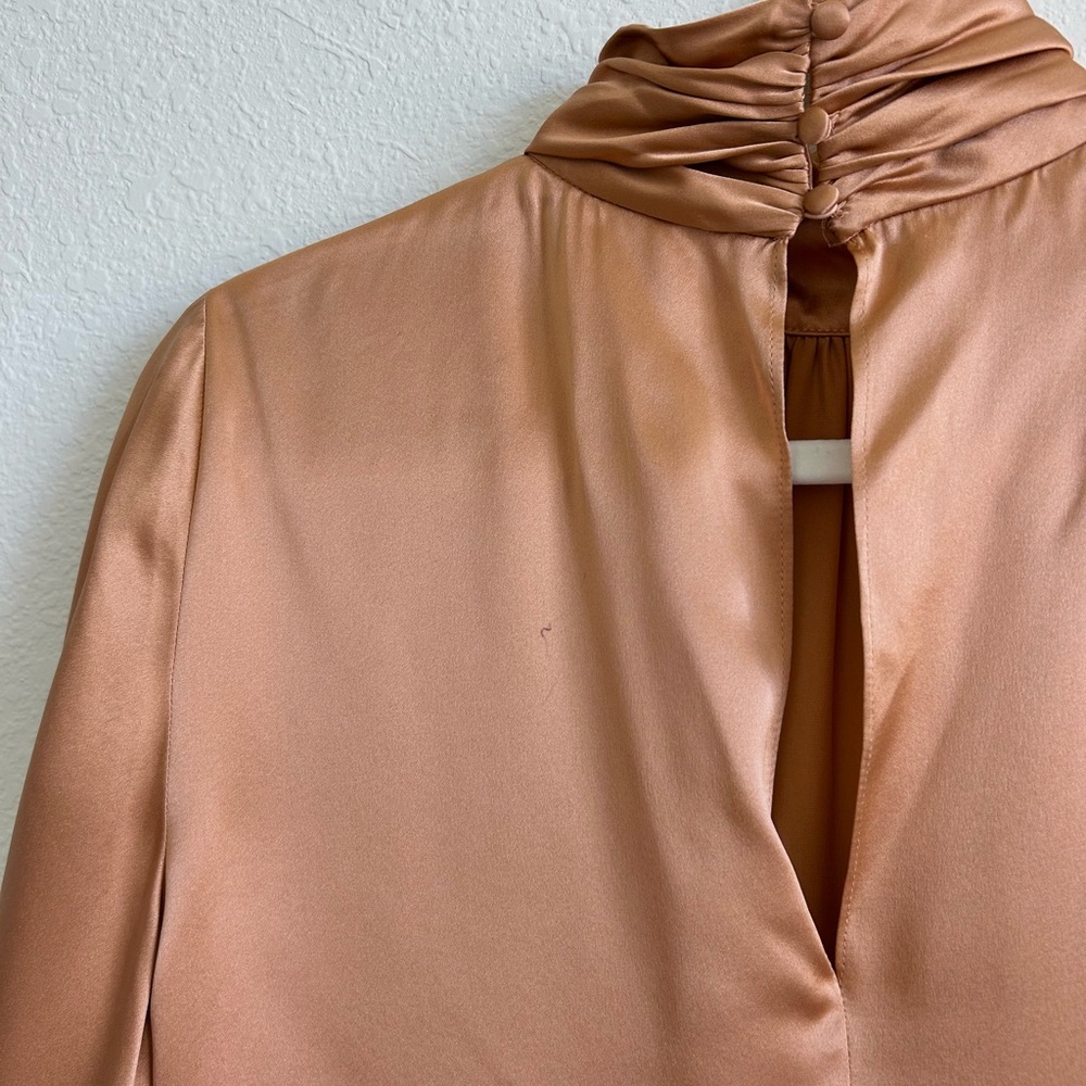 Cinq A Sept Jayla Silk Pleated Turtleneck Top in Bronze - Picture 7 of 10